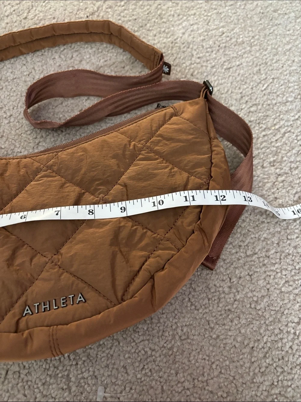 Athleta Quilted Crescent Crossbody in Rust Brown